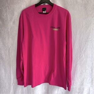MOODSWINGS It's All Love Graphic Pink  Long Sleeve Tee Shirt Women Size L NWT